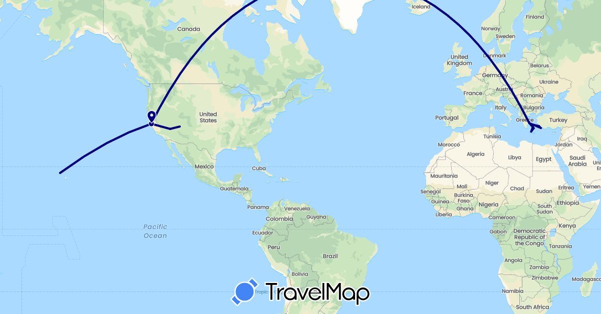TravelMap itinerary: driving in Greece, Turkey, United States (Asia, Europe, North America)